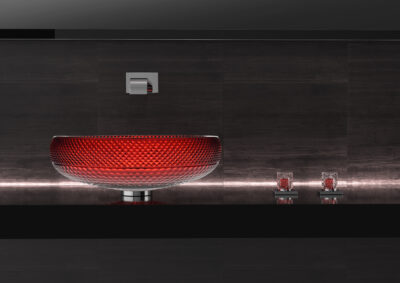Glass Design Scenic Ramada Ruby Red Crystal Basin